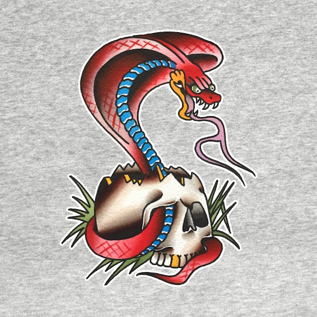 Red Cobra with Skull Tattoo Design by forevertruetattoo